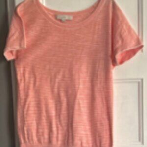 LOFT Lightweight Sweater Short Sleeve, Size M Light Red/White Striped